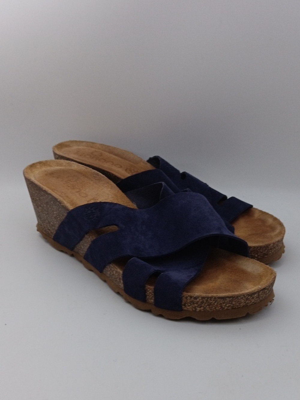 Women's Navy Suede Wedge Slide Sandals SIZE 8